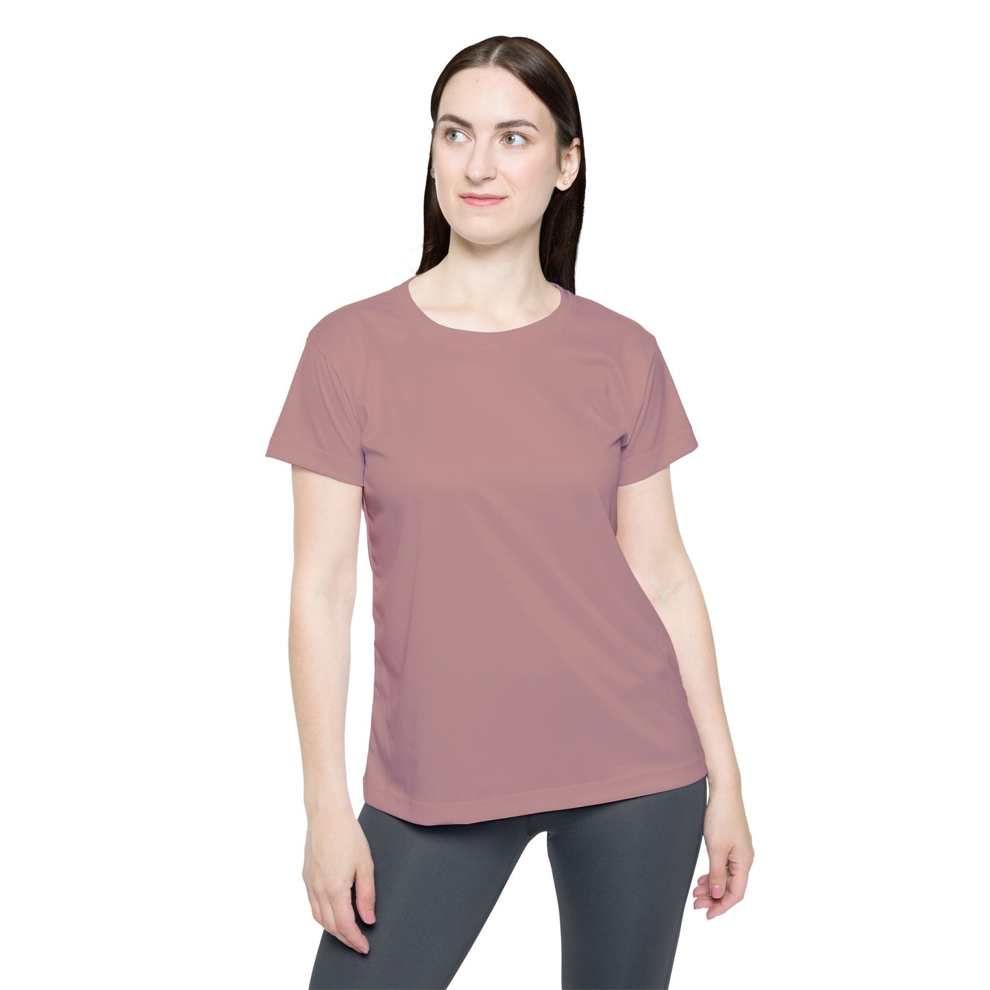 Rosy Taupe Women's Sports Jersey Short Sleeves 100% Poly Solid Mauve Color Print Athletic Tee