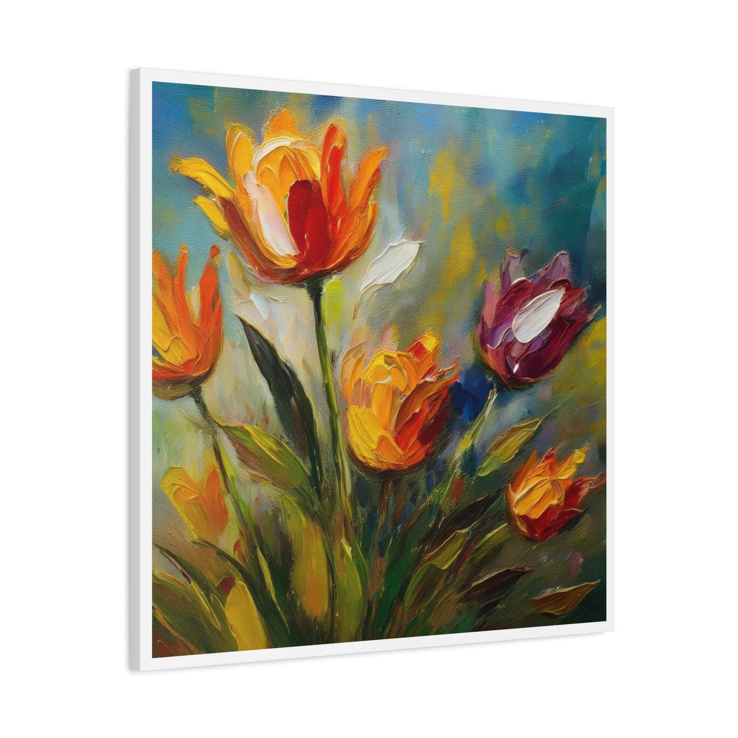 Tulips Print Canvas, Floral Oil Paint Print 20x20, 24x24, 30x30, 32x32, 36x36 Art Design Pine-Wood Inner Frame MC-146