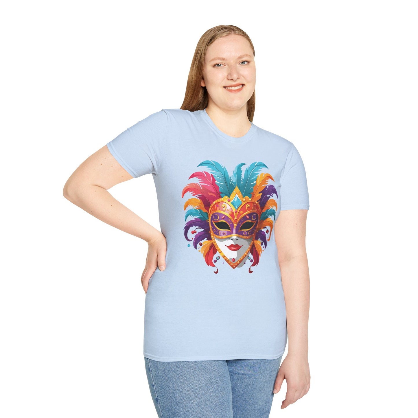 Unisex Gildan Softstyle Mask Tee Shirt With Art Design Casual Everyday Wear Masquerade Tee