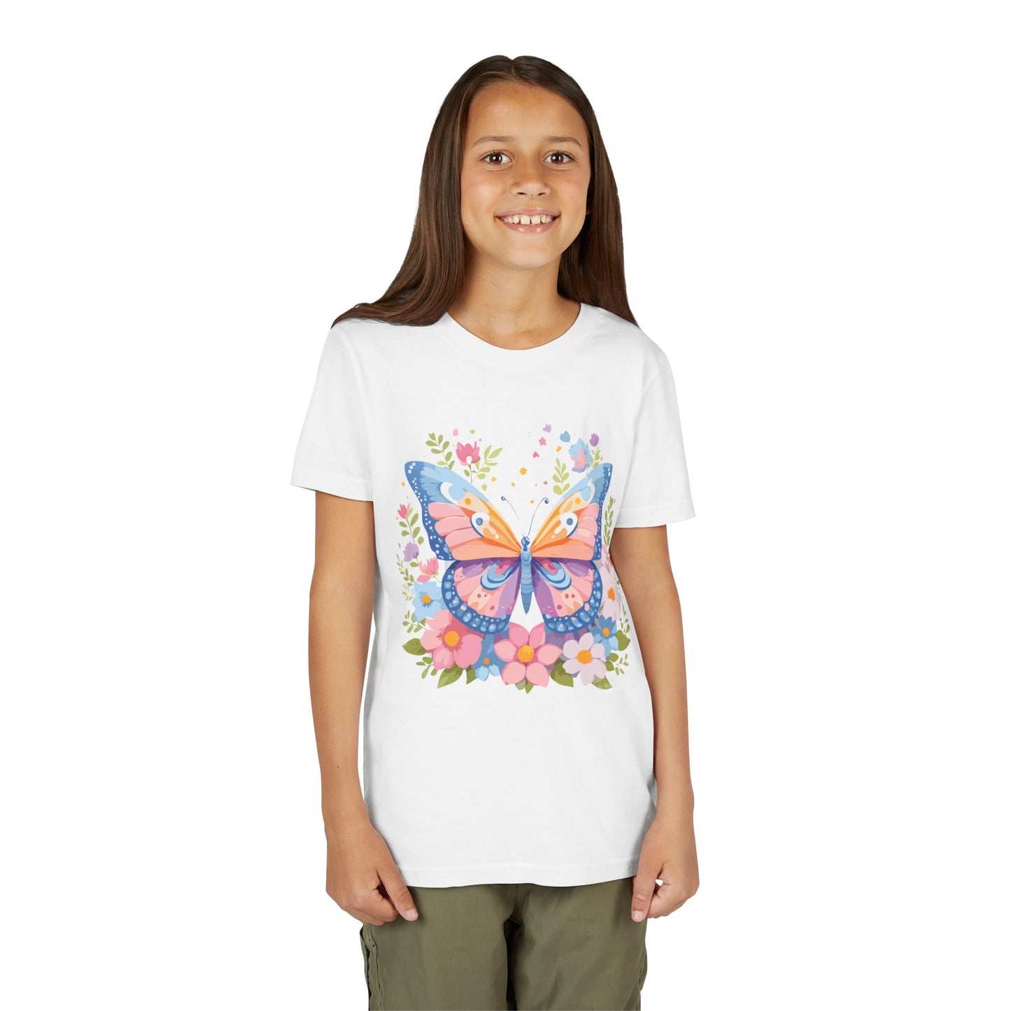 Butterfly Blossom Youth Tee - Colorful Short Sleeve T-Shirt for Spring Celebrations (9-14)