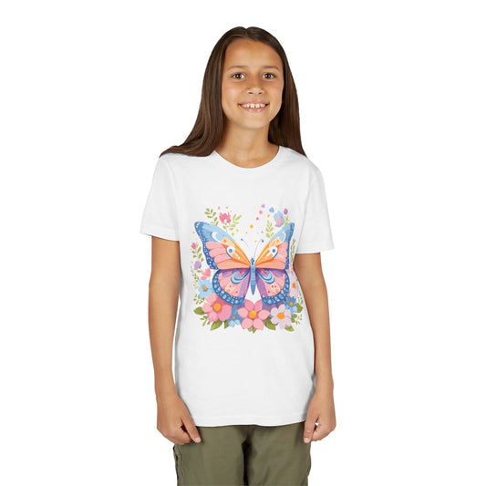 Butterfly Blossom Youth Tee - Colorful Short Sleeve T-Shirt for Spring Celebrations (9-14)