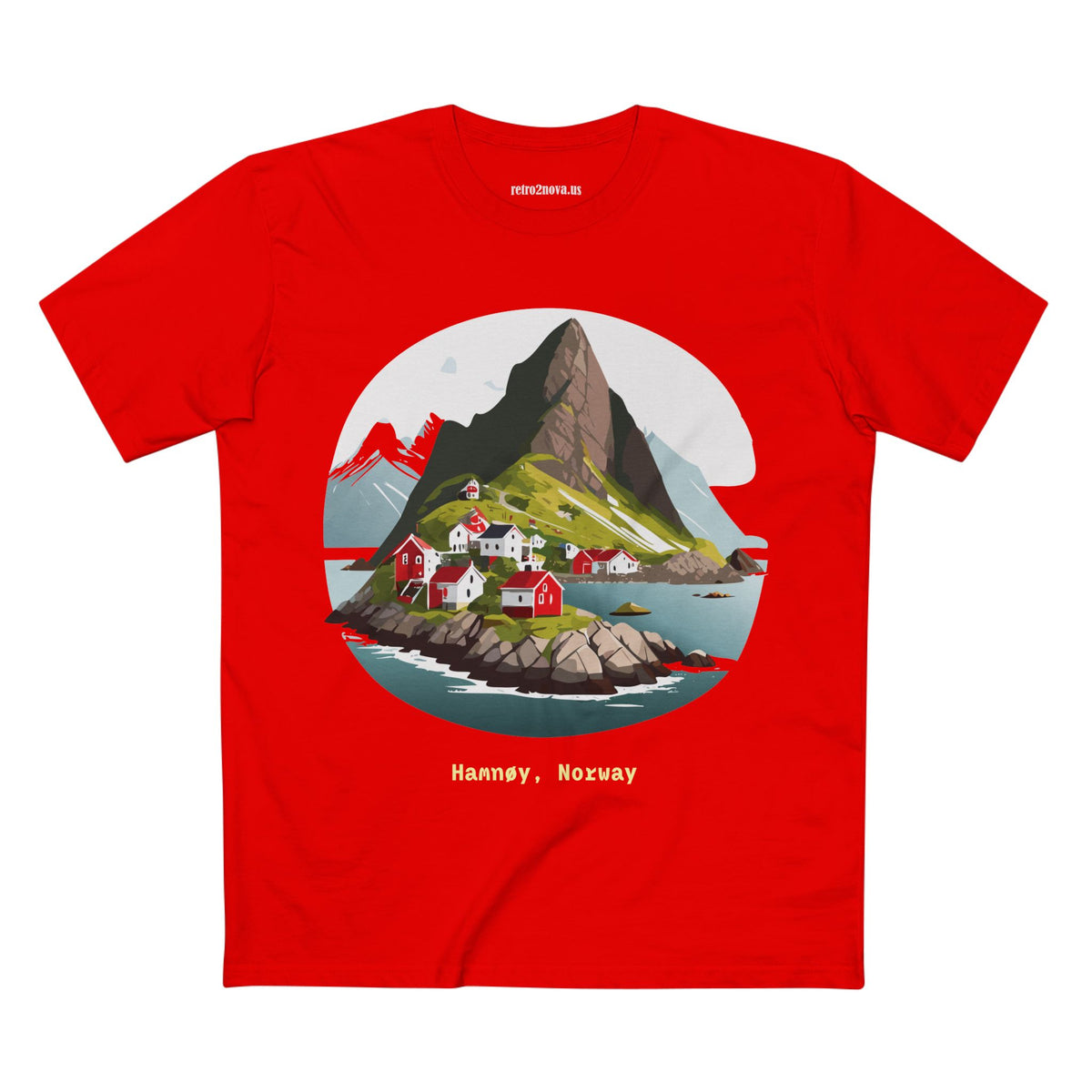 Hamnøy Norway Village Illustration Tee | Scenic Fjord Landscape T-Shirt