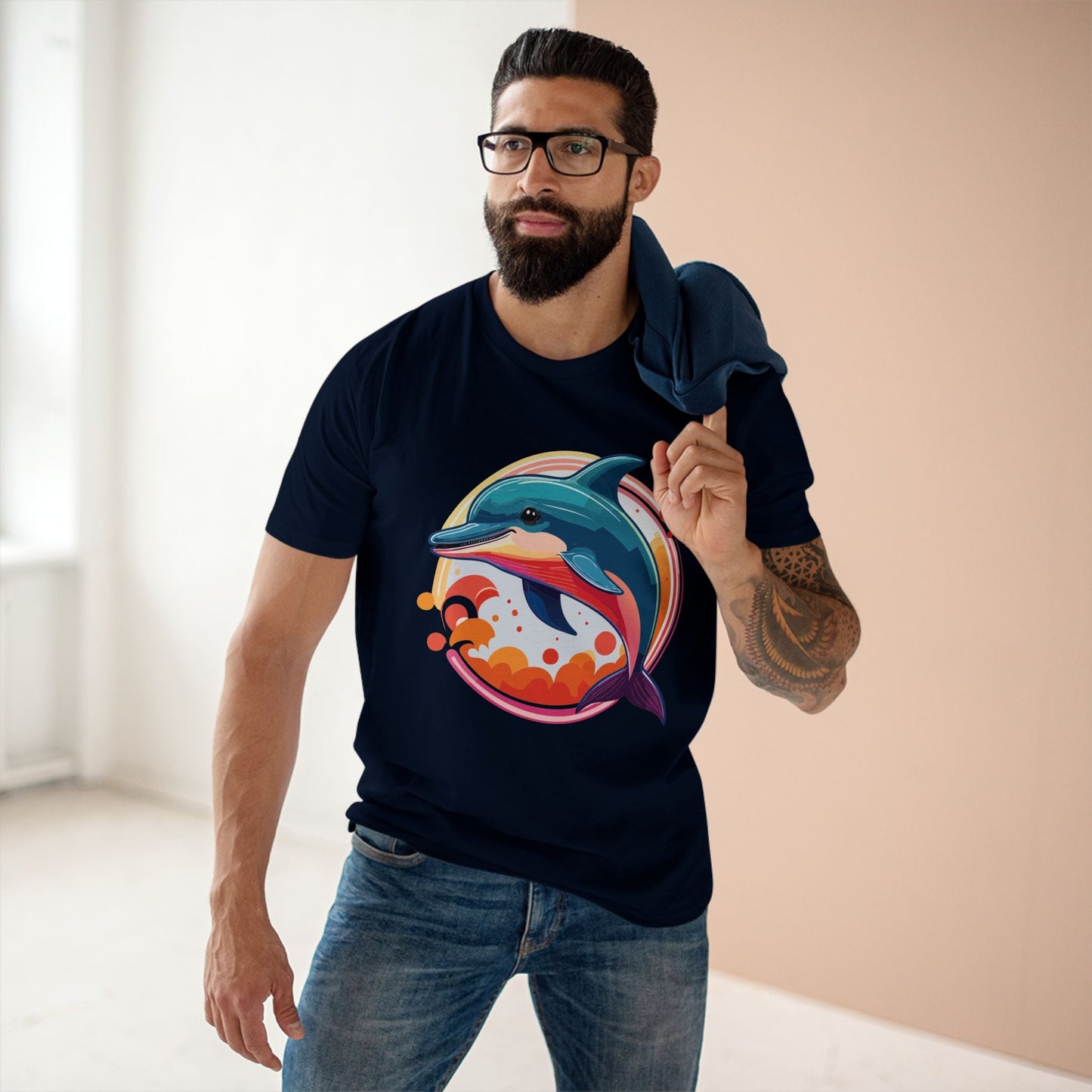 Dolphin Art Shirt Unisex Premium Cotton Tee By Retro2Nova Original Ocean Animal Design For Everyday Comfort