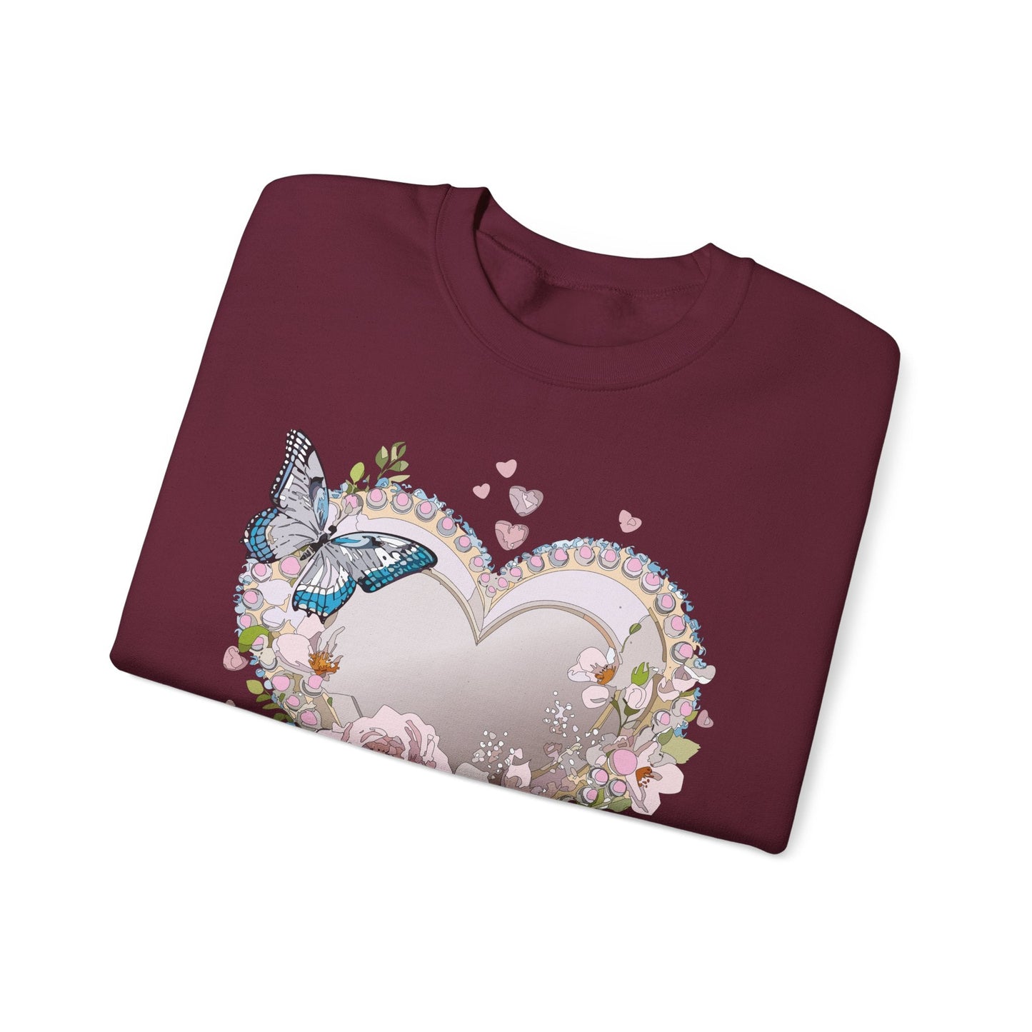 Unisex Floral Heart Sweatshirt For Valentines Day With Floral Love Print Crewneck Heavy Blend