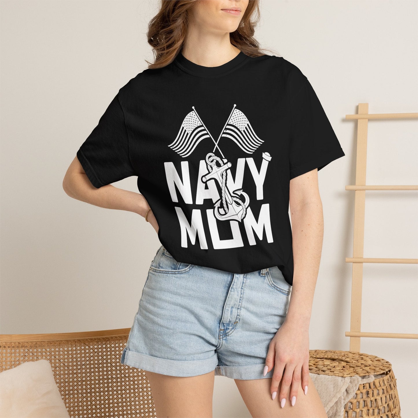 Navy Mom T-shirt Mother's Day Mama Tee Unisex Comfort Colors Garment-Dyed Cotton h20
