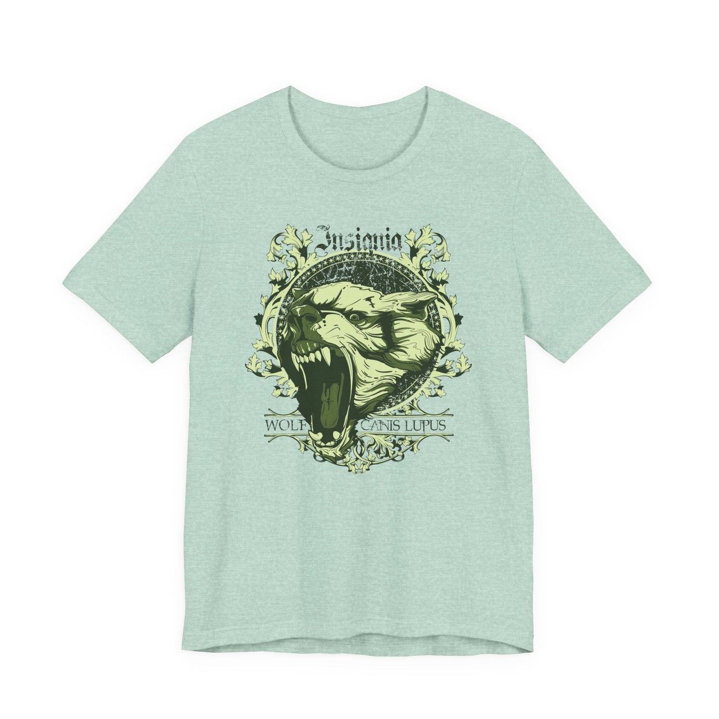 Howling Wolf Skull Tee Gothic Vintage Crest, Green Graphic Shirt Art-54