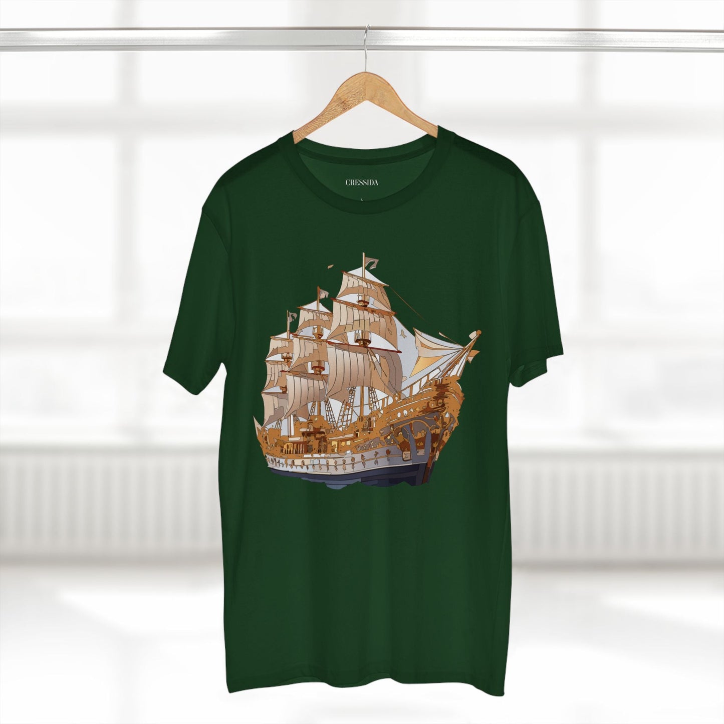 Ship Graphic Unisex 100 Cotton T-Shirt with Gold Frigate Art Design 9