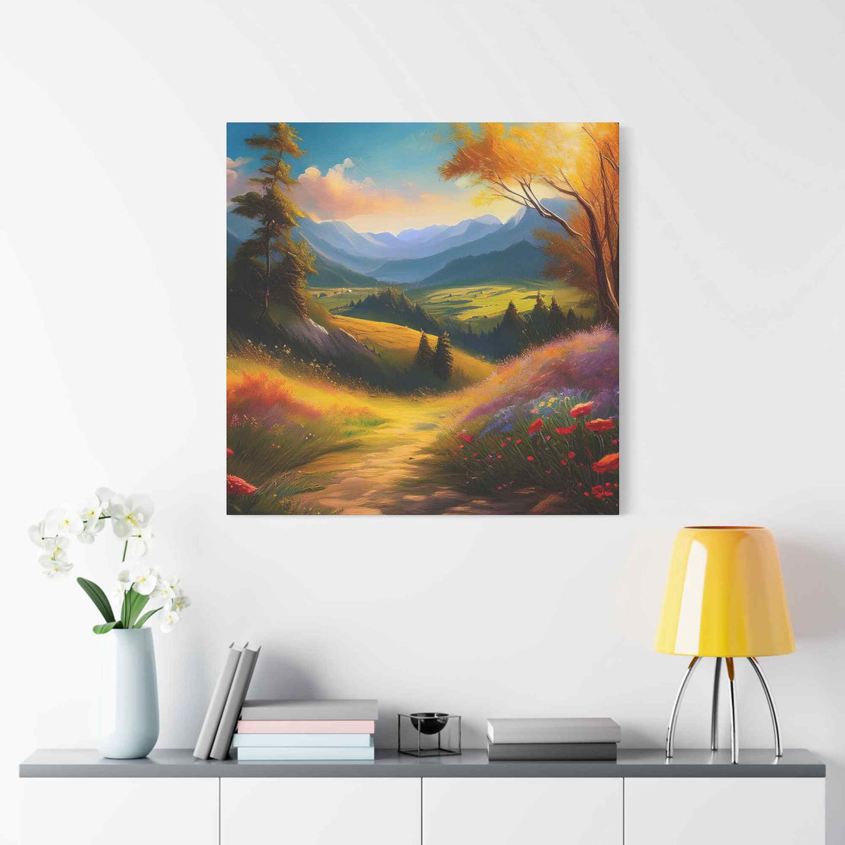 Landscape Print Canvas, Oil Paint Print 20x20, 24x24, 30x30, 32x32, 36x36 Art Design Print Pine-Wood Inner Frame MC-36