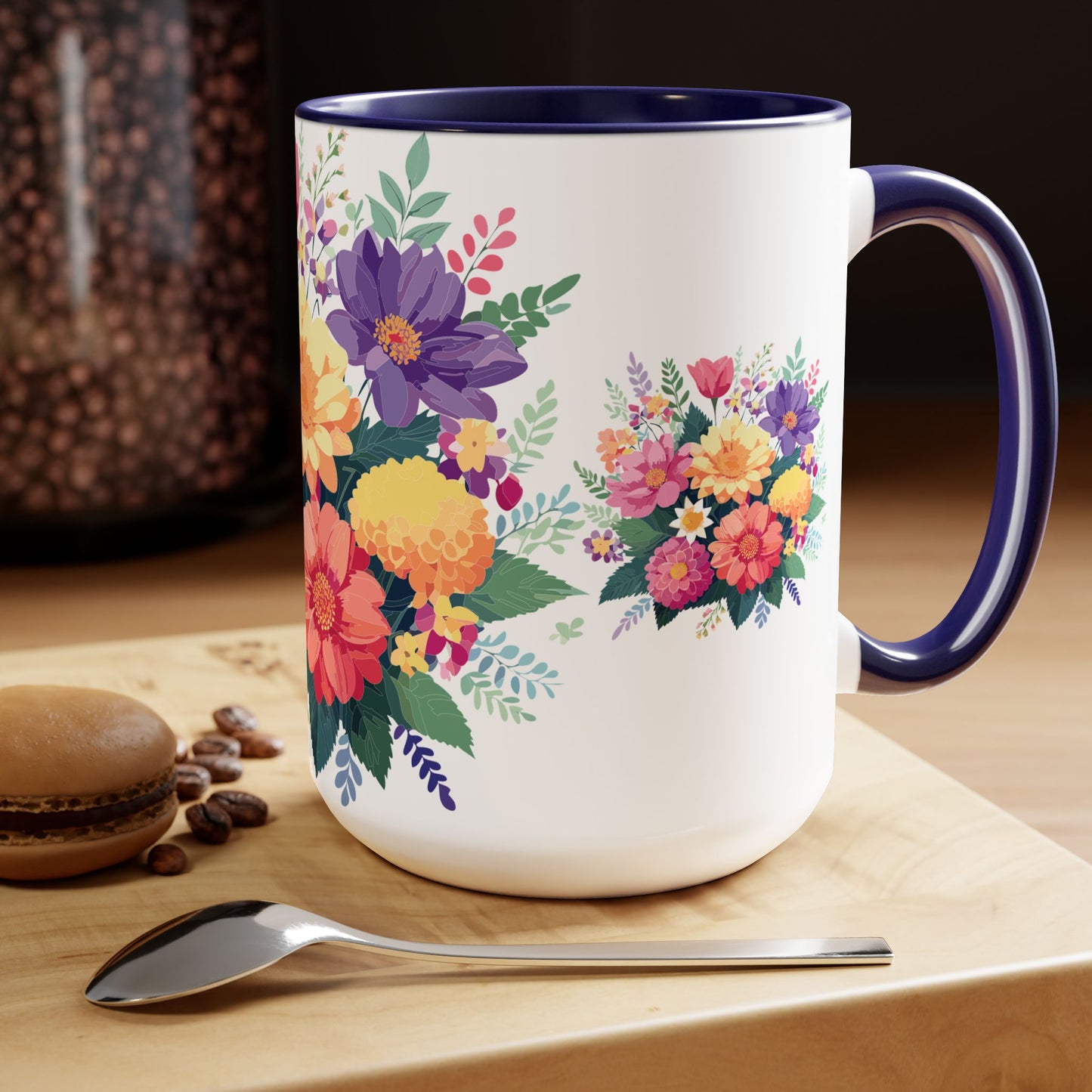 Two-Tone Coffee Mug with flowers