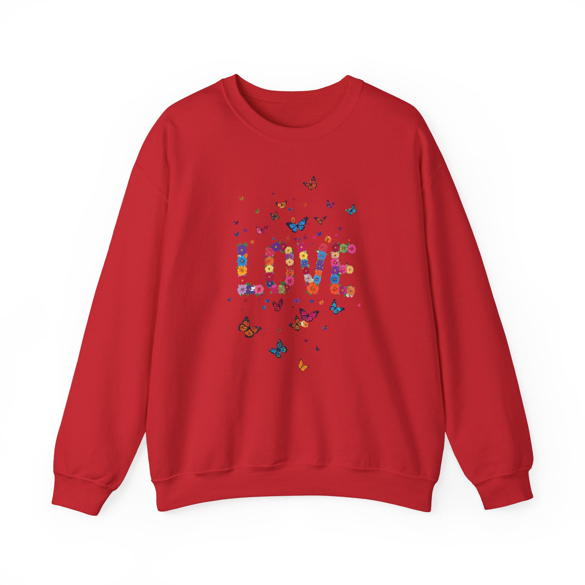 Unisex Floral Love Sweatshirt, Love Floral Sweatshirt, Floral Butterfly Sweatshirt, 50/50 Cotton-Poly Valentine's Day Sweatshirt 06