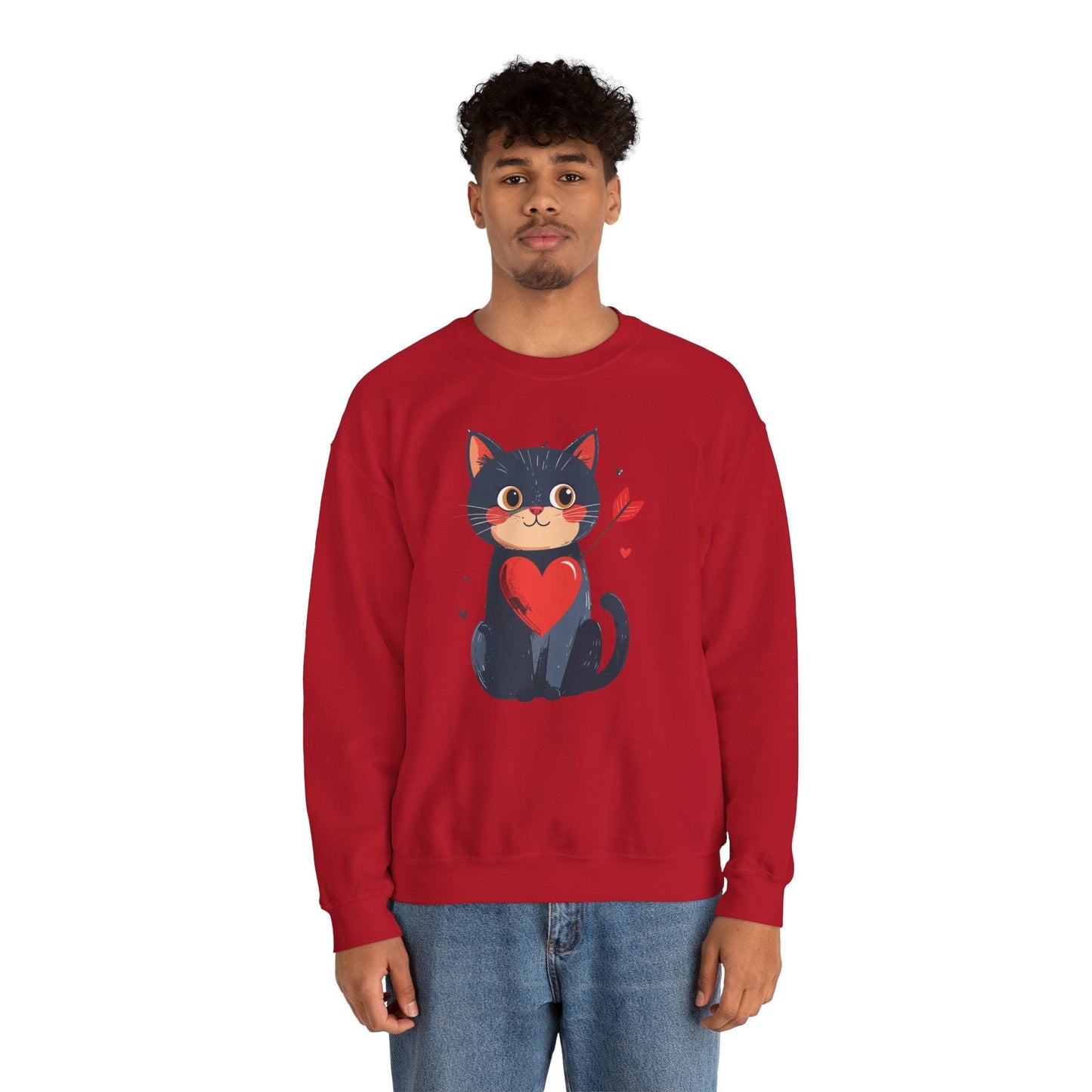 Cat Heart Sweatshirt Unisex Valentines Day Fifty Fifty Cotton Poly 8 Oz Heavy Blend