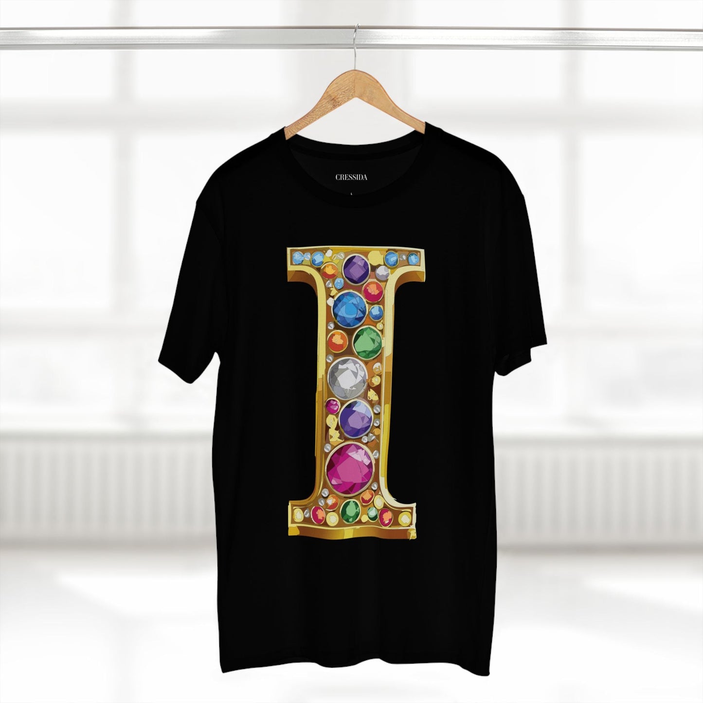 Letter I Graphic Design Tee Unisex 100 Cotton With Antique Gold Letters Artwork T-Shirt