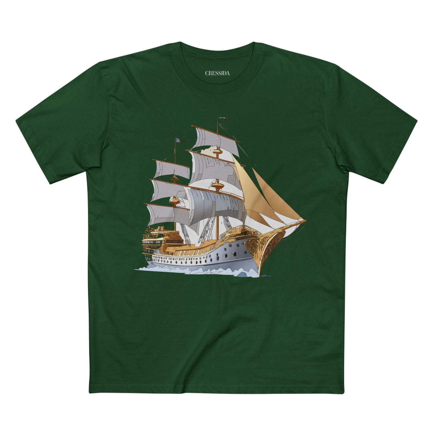 Ship Graphic Unisex 100 Cotton T-Shirt with Gold Frigate Art Design 7