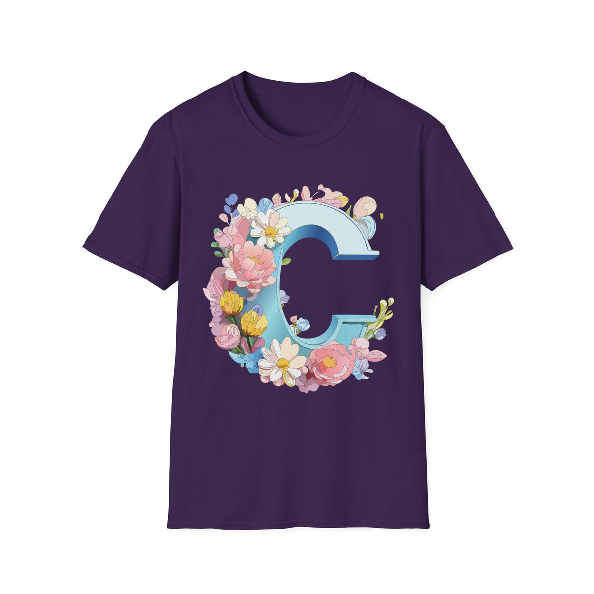 Floral Letter C T-Shirt | Blue Monogram Initial Tee