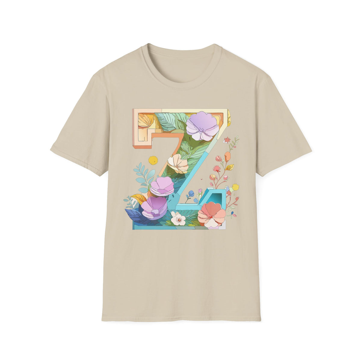 Floral Number 7 T-Shirt | Botanical Letter 7, Flower Initial Tee