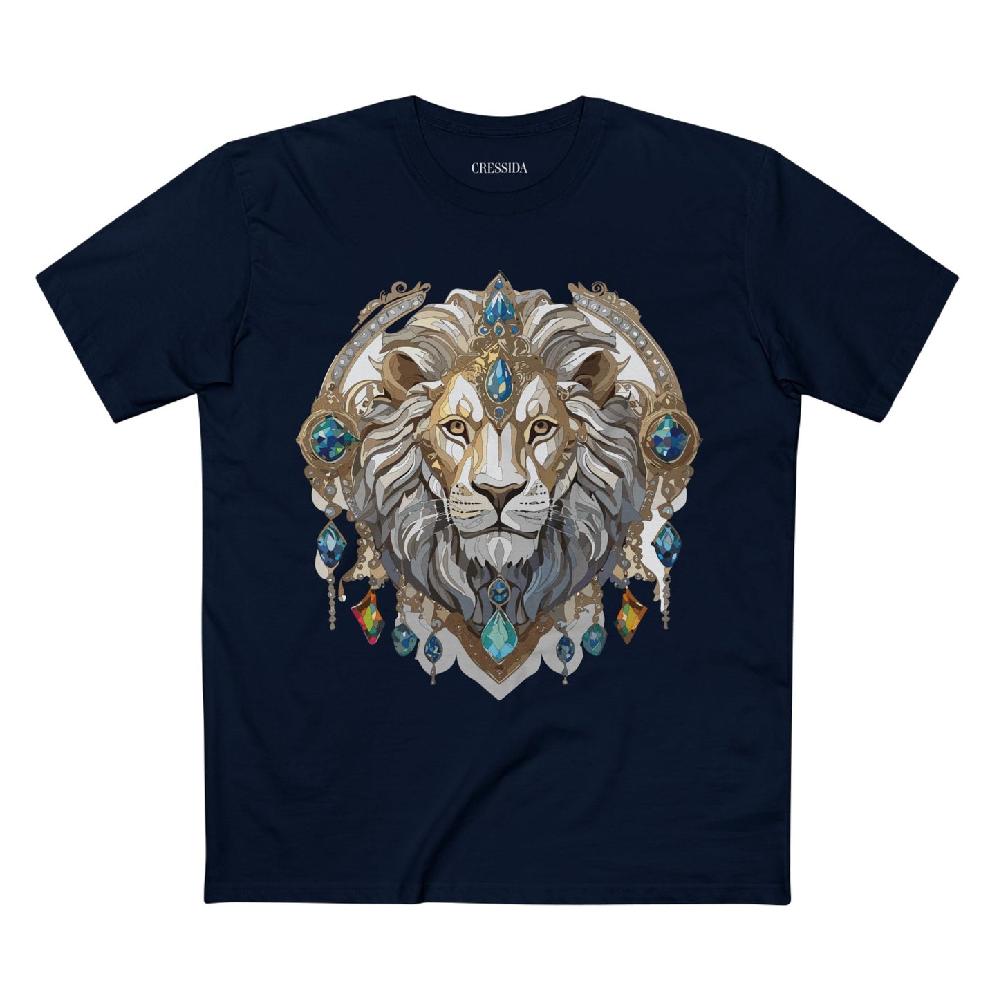 Lion Graphic Unisex 100 Cotton Tee With Unique Animal Golden Medallion Art Design 58
