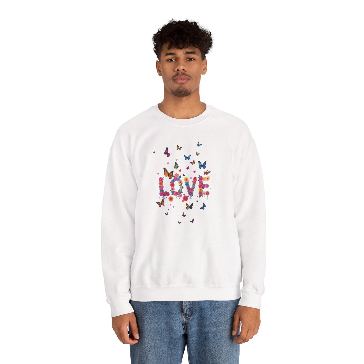 Unisex Floral Love Butterfly Sweatshirt 50 50 Cotton Poly Valentines Day