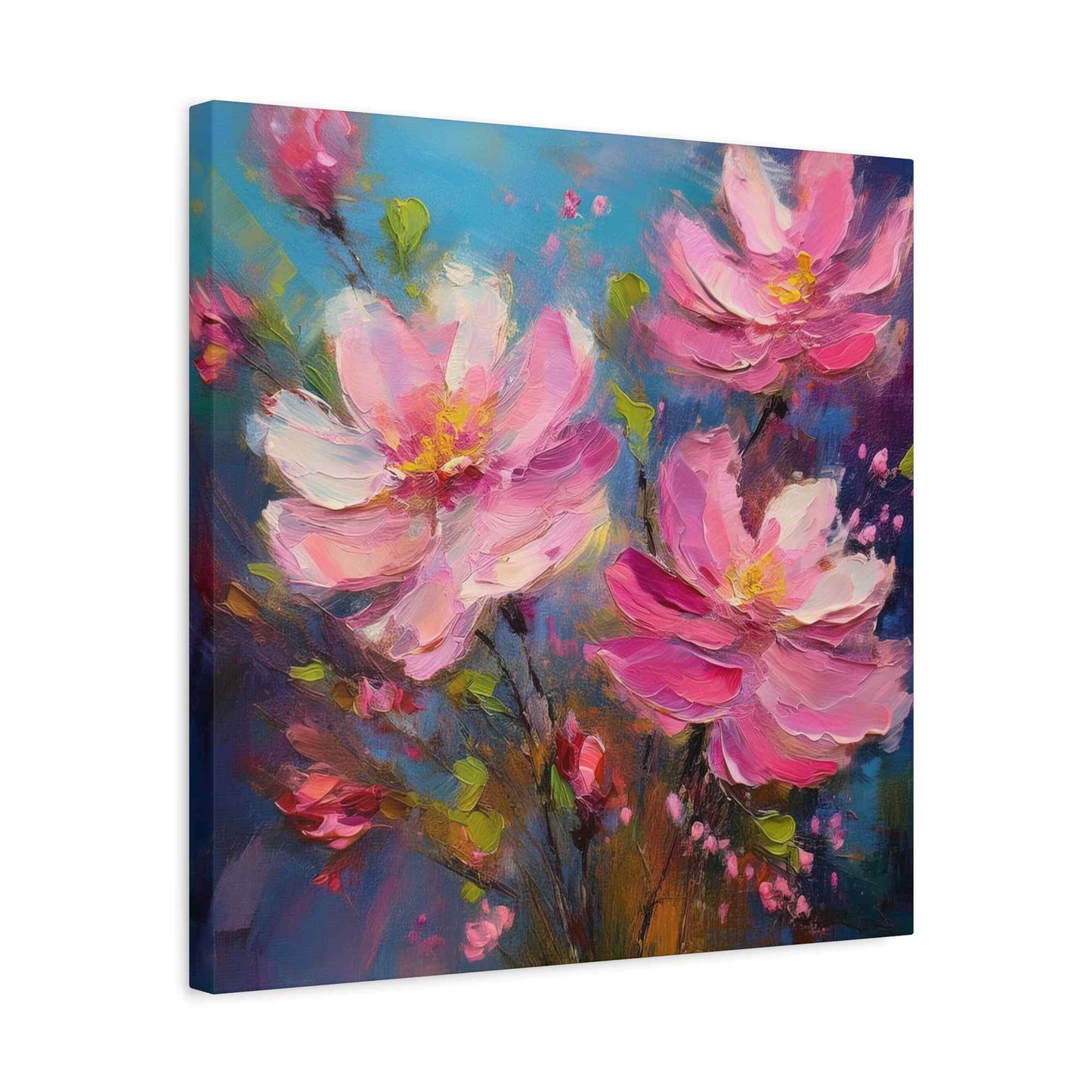 Pink Flowers Print Canvas, Pink Flowers Oil Paint Print 20x20, 24x24, 30x30, 32x32, 36x36, Art Design Print Non-Frame MC-10