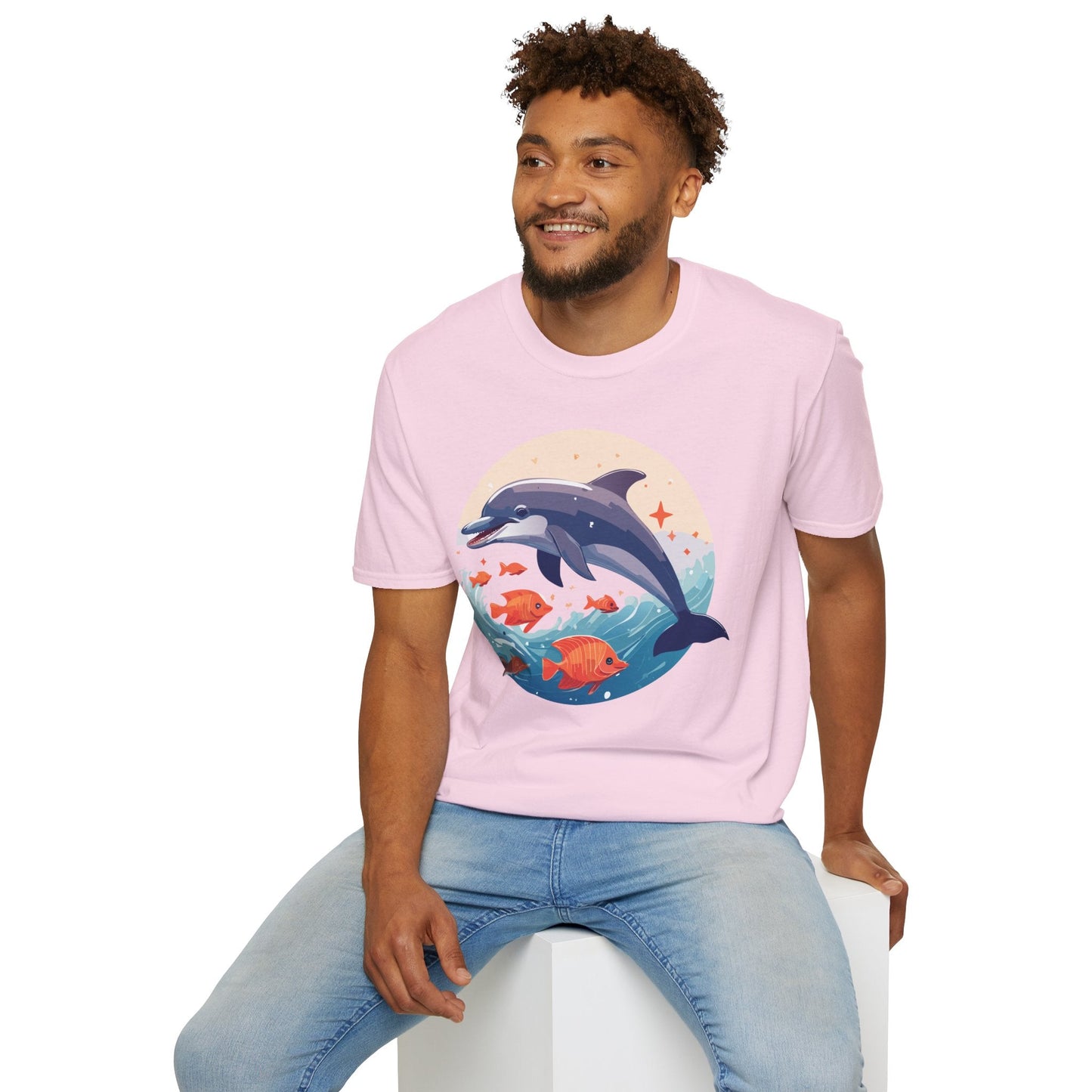 Unisex Dolphin Shirt Gildan Softstyle 64000 Short Sleeve Fish Tee With Dolphin Graphic