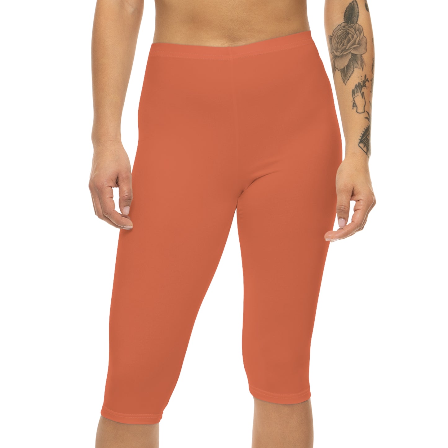 Burnt Orange Color Women's Brushed Suede Poly Span Casual Capri Leggings XS-2XL
