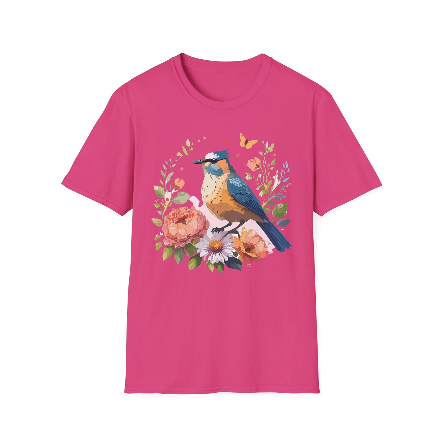 Floral Bluebird T-Shirt Unisex Cotton Short Sleeves Tee Shirt with Bird 3