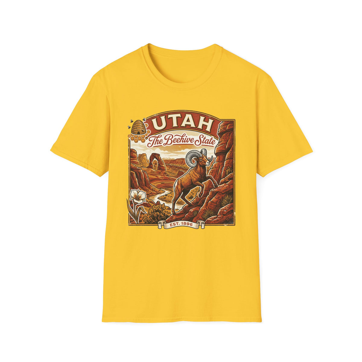 Utah State Retro Bighorn Sheep T-Shirt Travel Tourist Graphic Design Unisex 100 Cotton Gildan T-Shirt