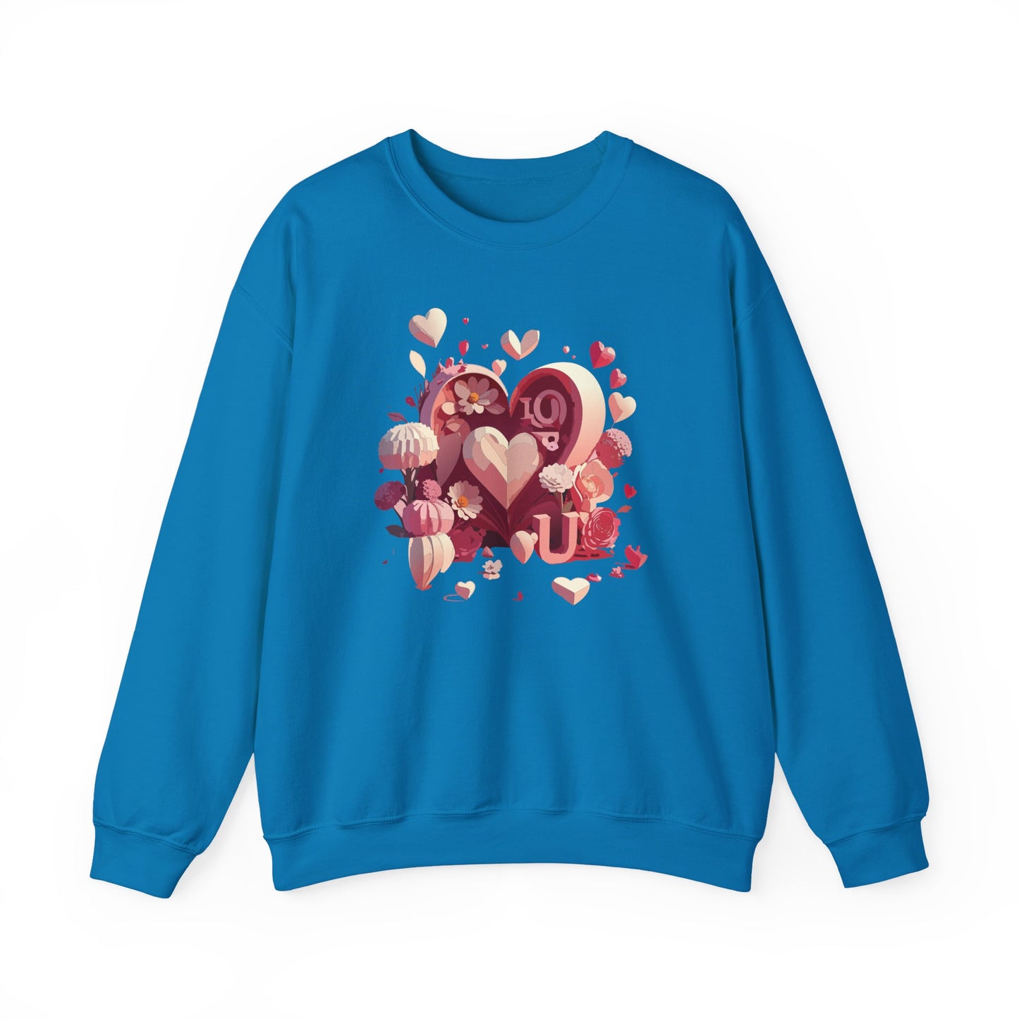 Unisex Floral Big Heart Sweatshirt, Love Floral Sweatshirt, Floral Heart Sweatshirt, 50/50 Cotton-Poly Valentine's Day Sweatshirt 09