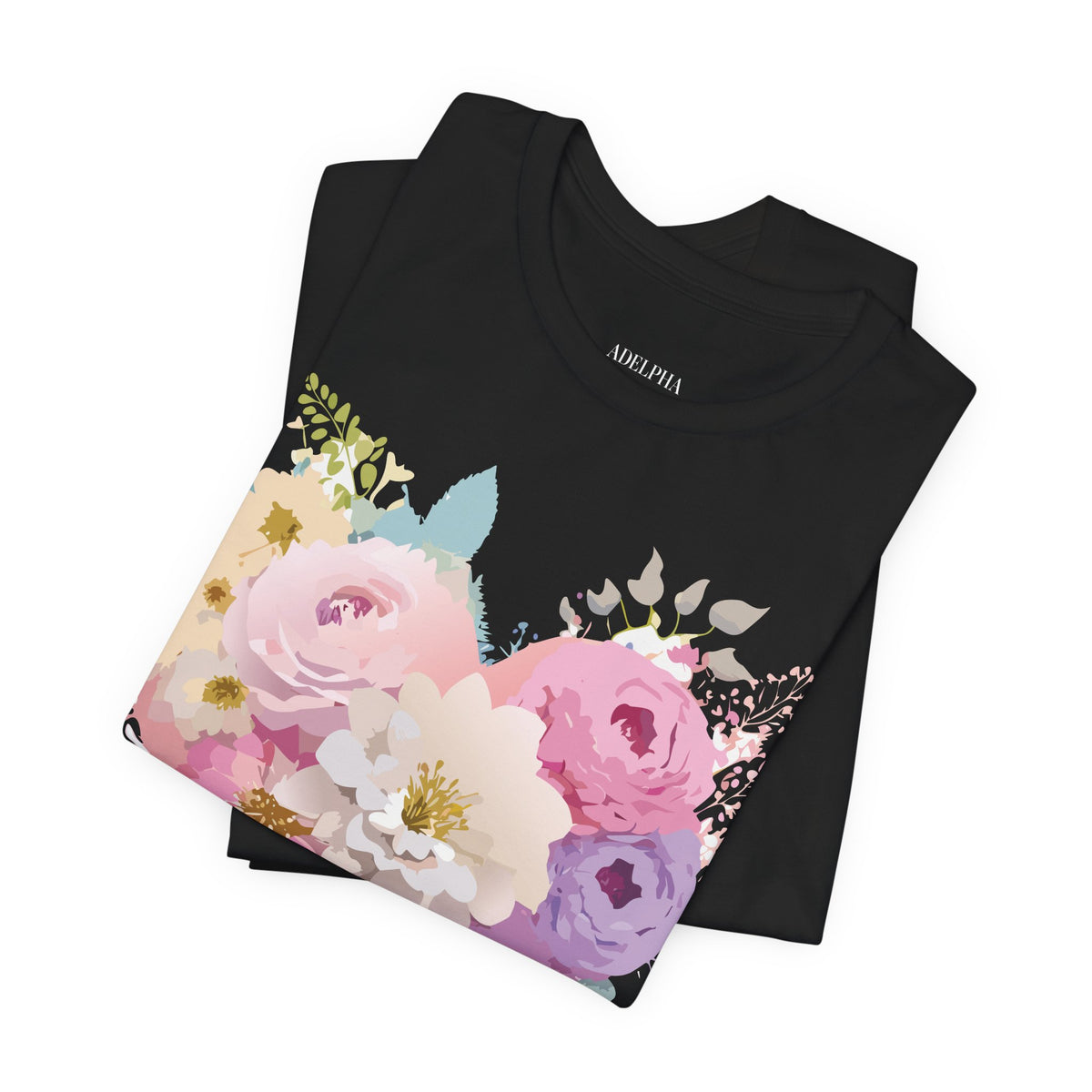 Valentine's Day Graphic Unisex Cotton Bella+Canvas Tee with Floral Art Design d112