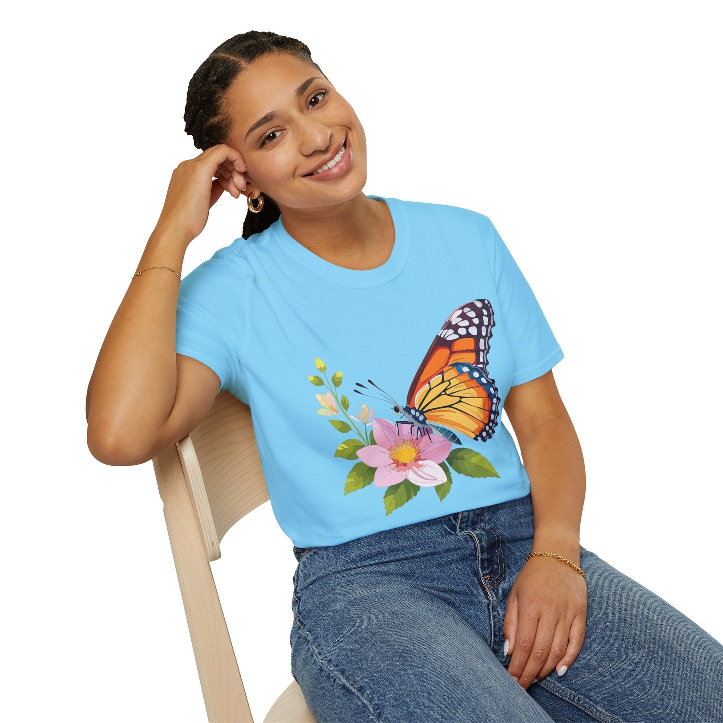 Butterfly T Shirt for Women and Men Monarch Print Softstyle Unisex Gildan 64000 Tee