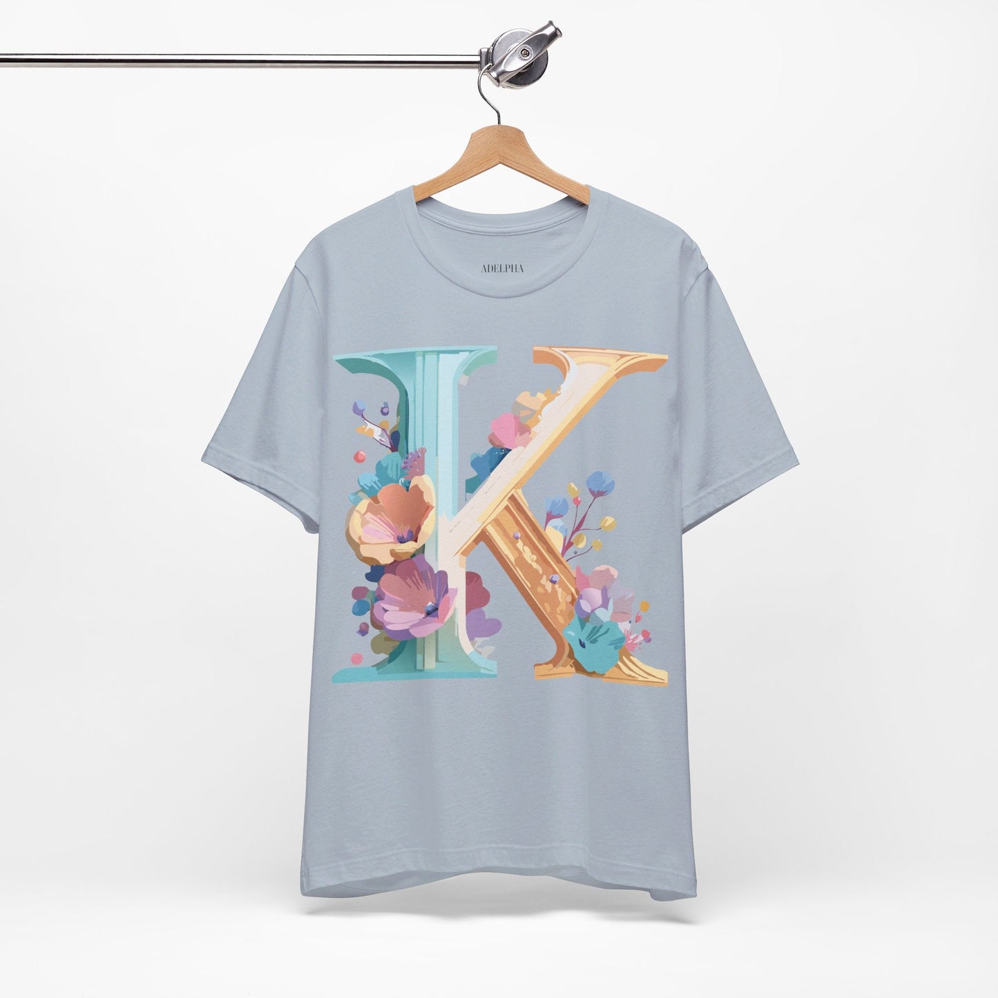 Letter K Graphic Tee Unisex Shirt By Adelpha Vintage Art Design Short Sleeve Collection