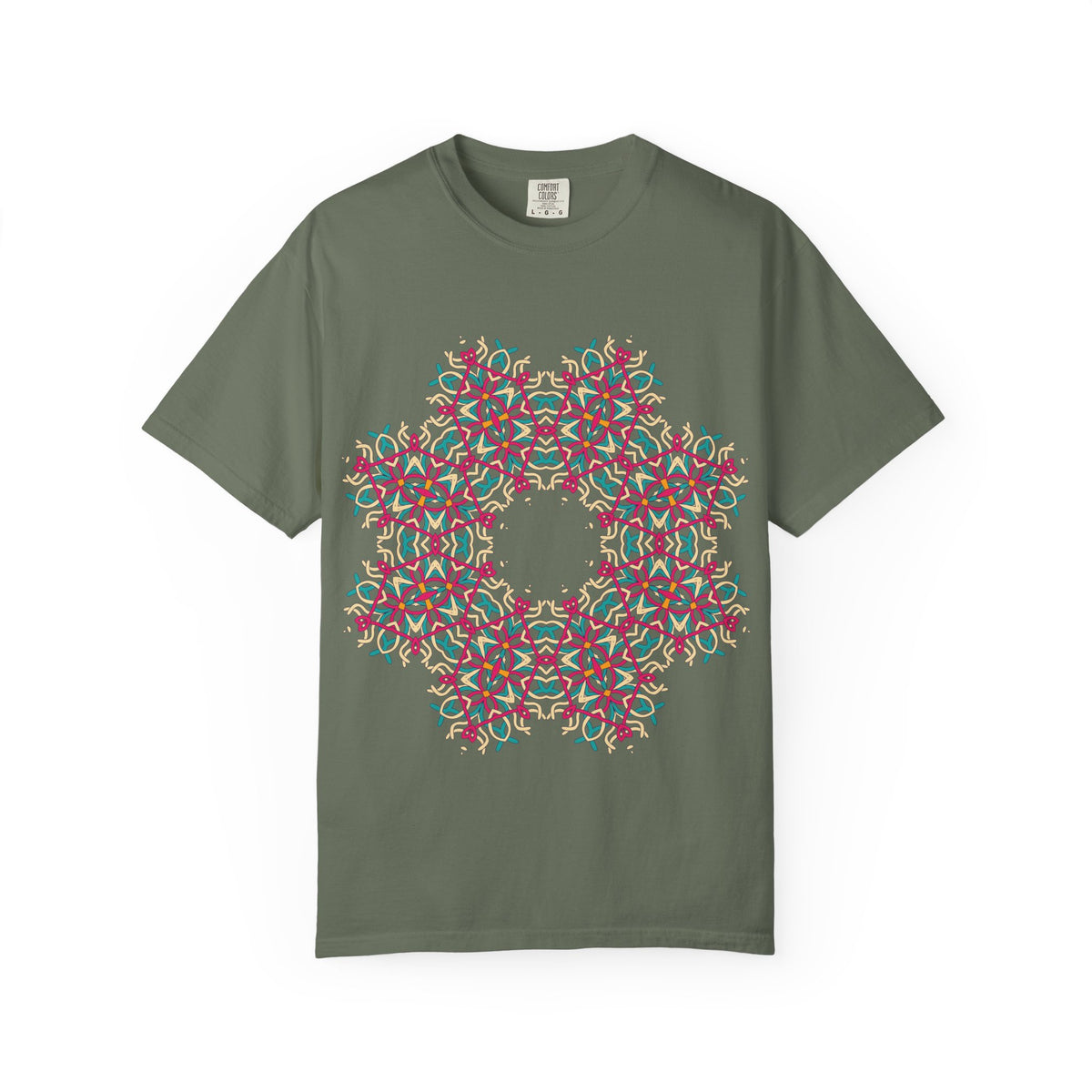 Unisex Garment Dyed Cotton T-Shirt with Mandala Graphic Design