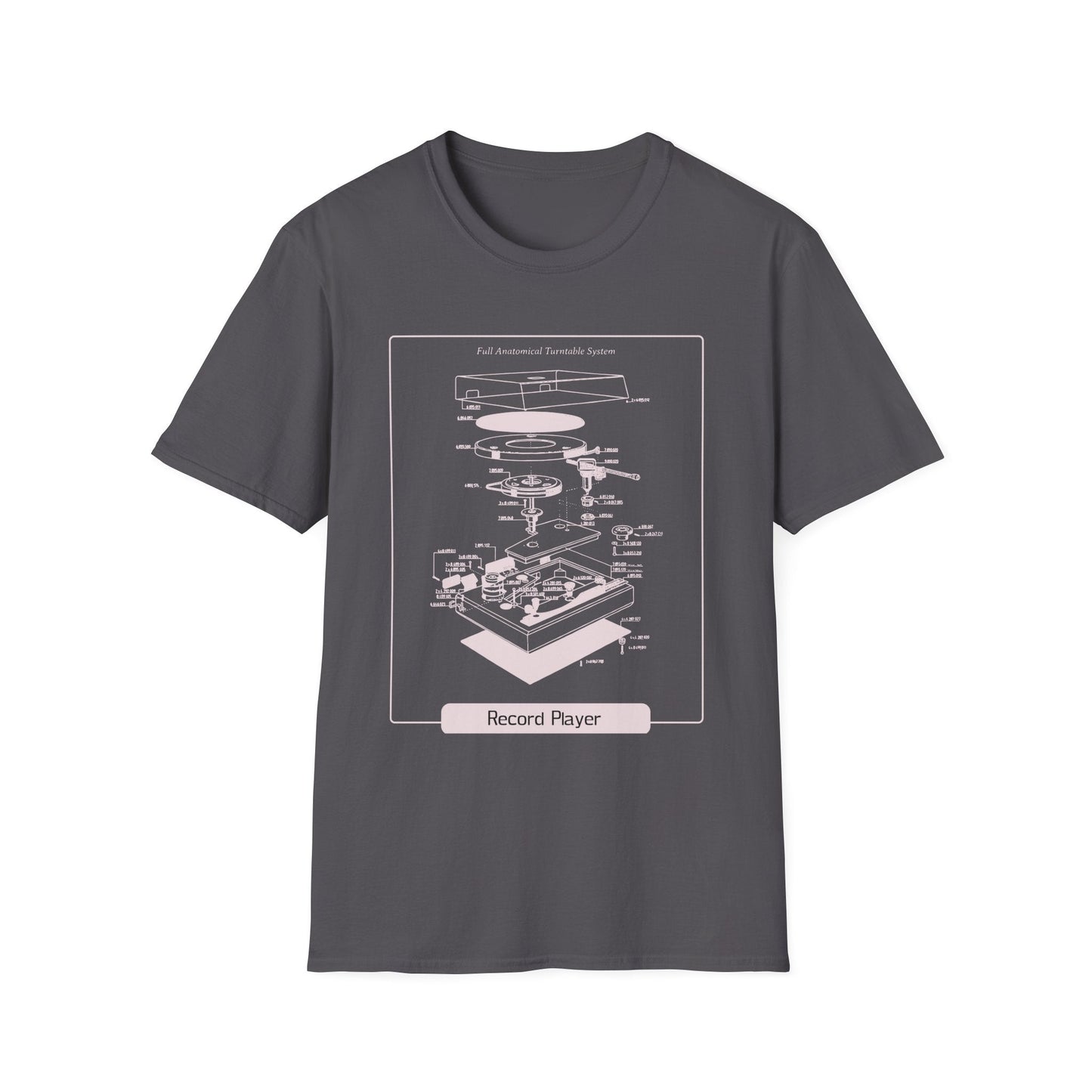 Record Player Blueprint T-Shirt Unisex Cotton Retro Vinyl Turntable Diagram Tee