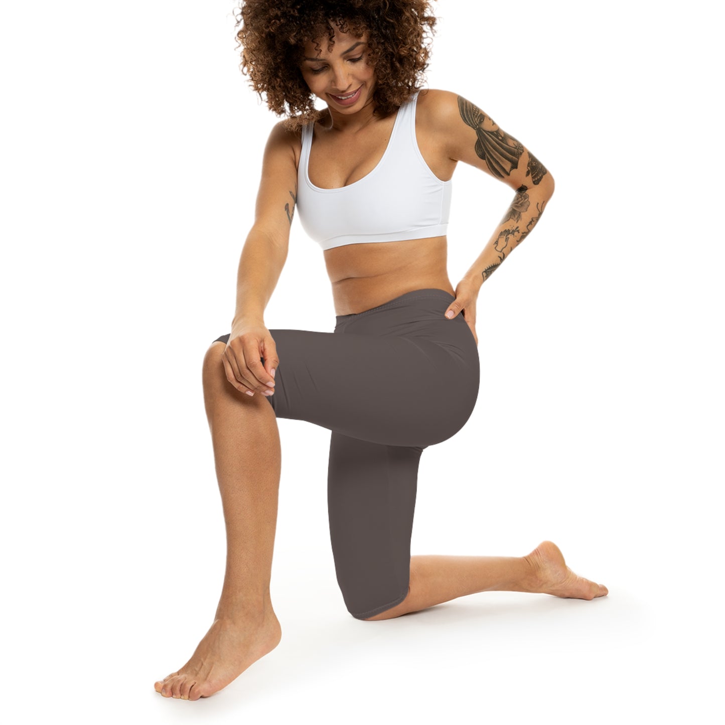 Taupe Grey Color Women's Brushed Suede Poly Span Casual Capri Leggings XS-2XL