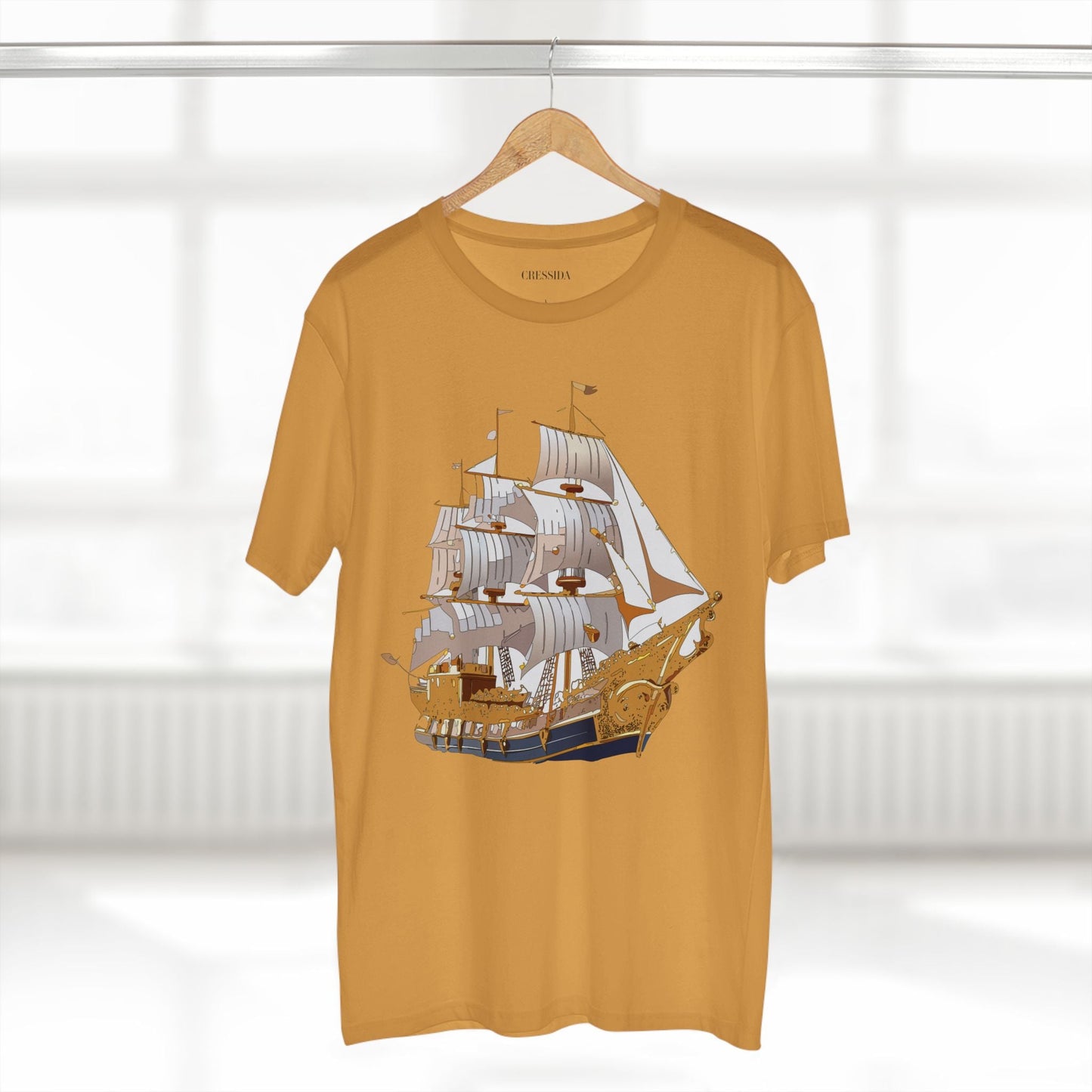 Ship Graphic Unisex 100 Cotton T-Shirt with Gold Frigate Art Design 2