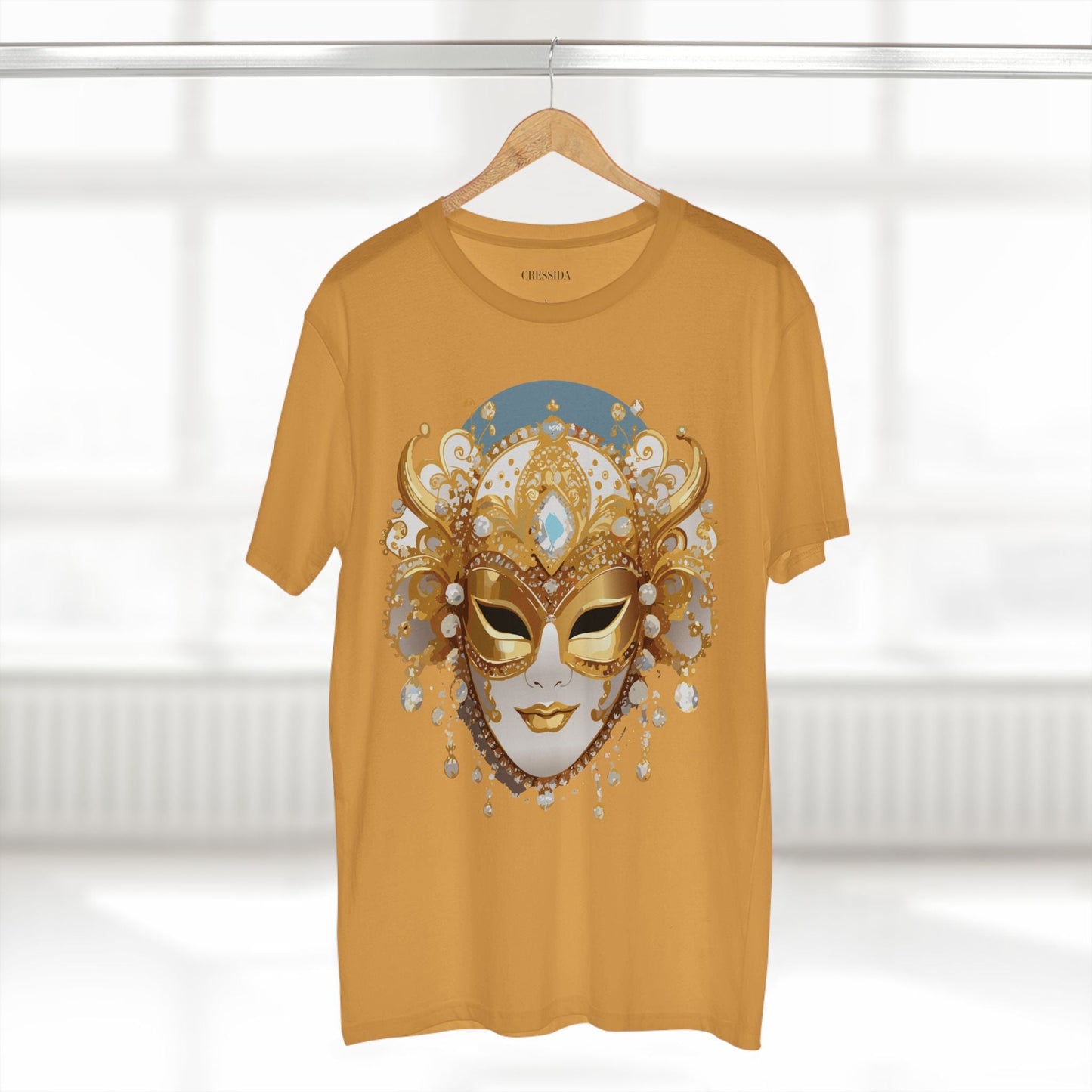 Carnival Mask Graphic T-Shirt Unisex 100 Cotton With Antique Gold Art Design Tee 17