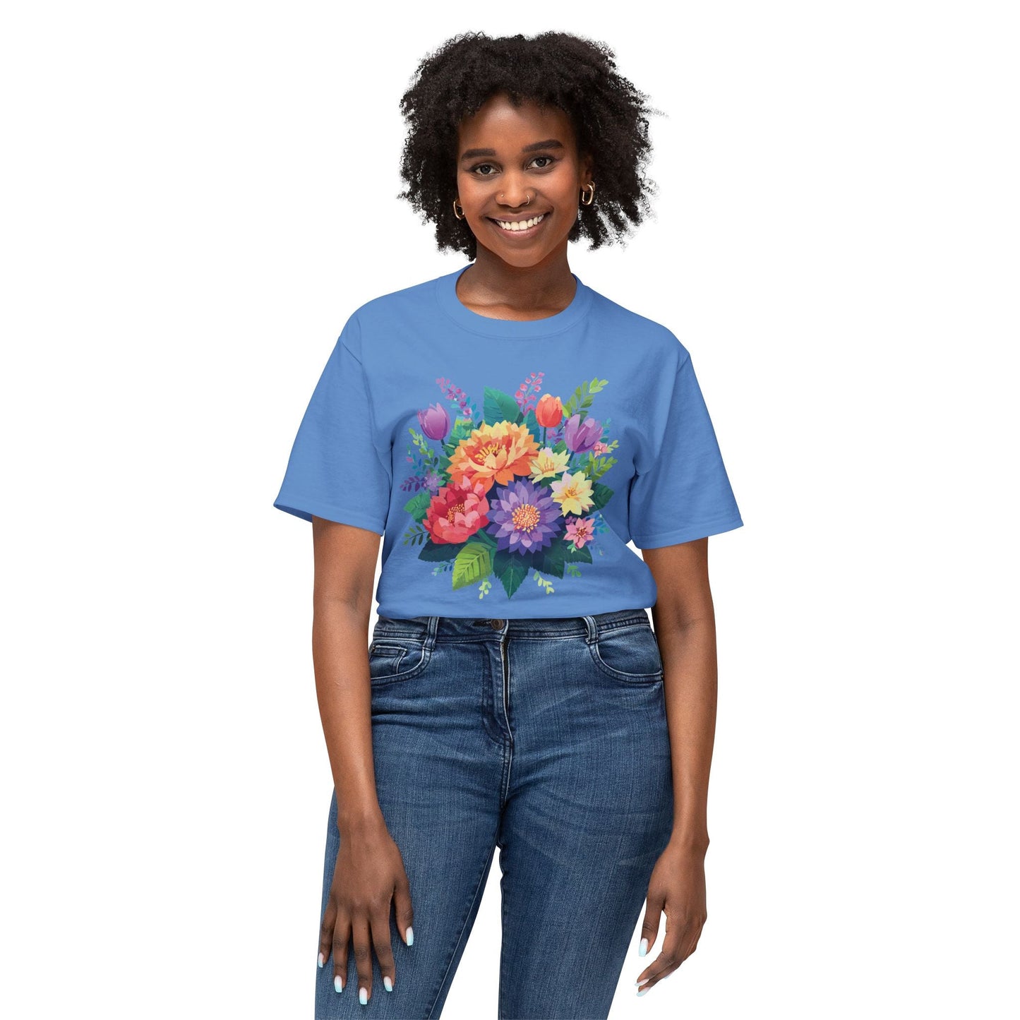 Unisex HD Cotton Art Print T Shirt Floral Design Tee Vintage Flowers Tee Shirt Made in USA