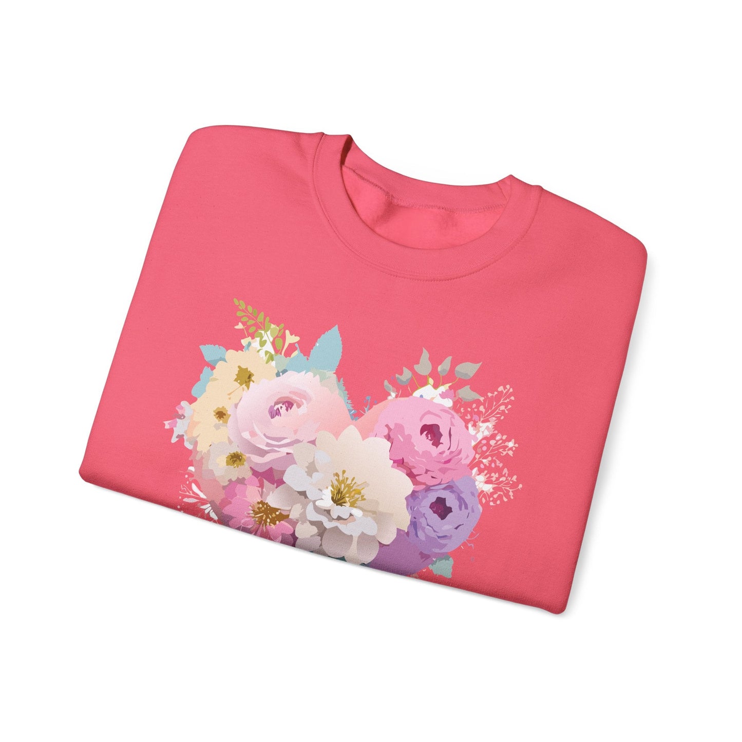 Floral Heart Unisex Crewneck Sweatshirt With Floral Love Valentines Day Design Premium Heavy Blend