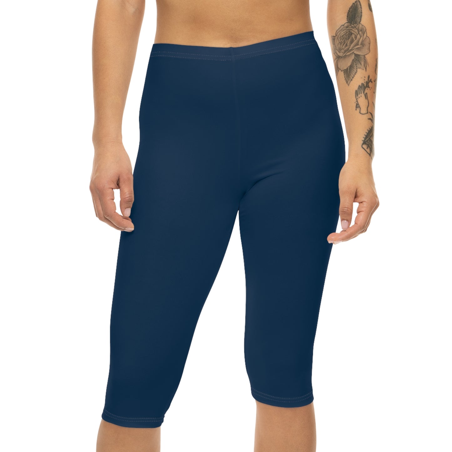 Deep Space Blue Color Women's Brushed Suede Poly Span Casual Capri Leggings XS-2XL