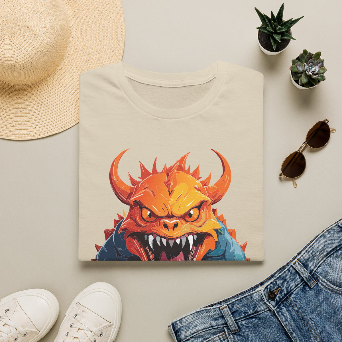 Monster Roar T‑Shirt — Fierce Orange Dragon Cartoon Graphic Tee Unisex 100 Cotton Gildan T-Shirt