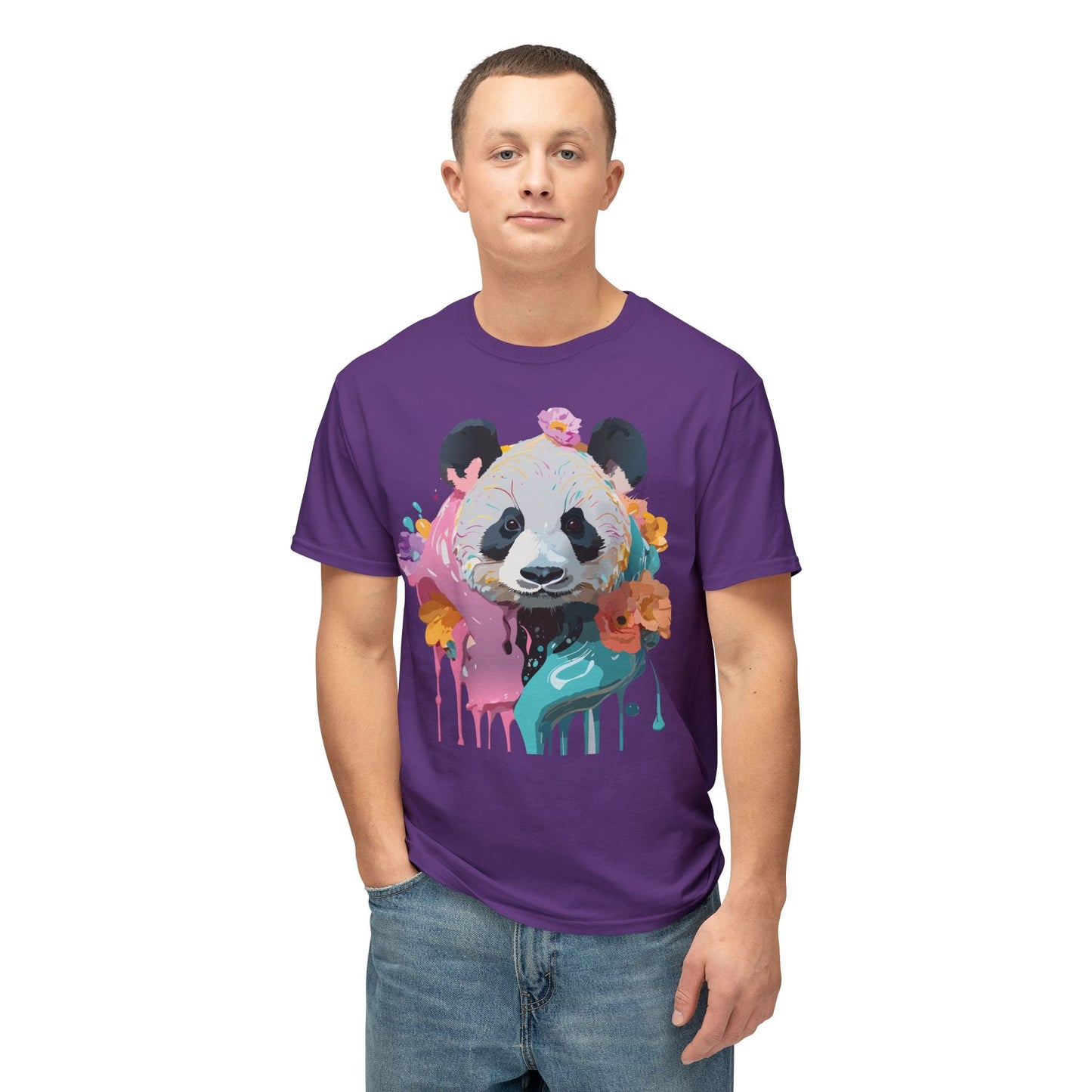 Panda T Shirt Unisex HD Cotton Tee With Panda Art Print Vintage Floral Design Printed In USA