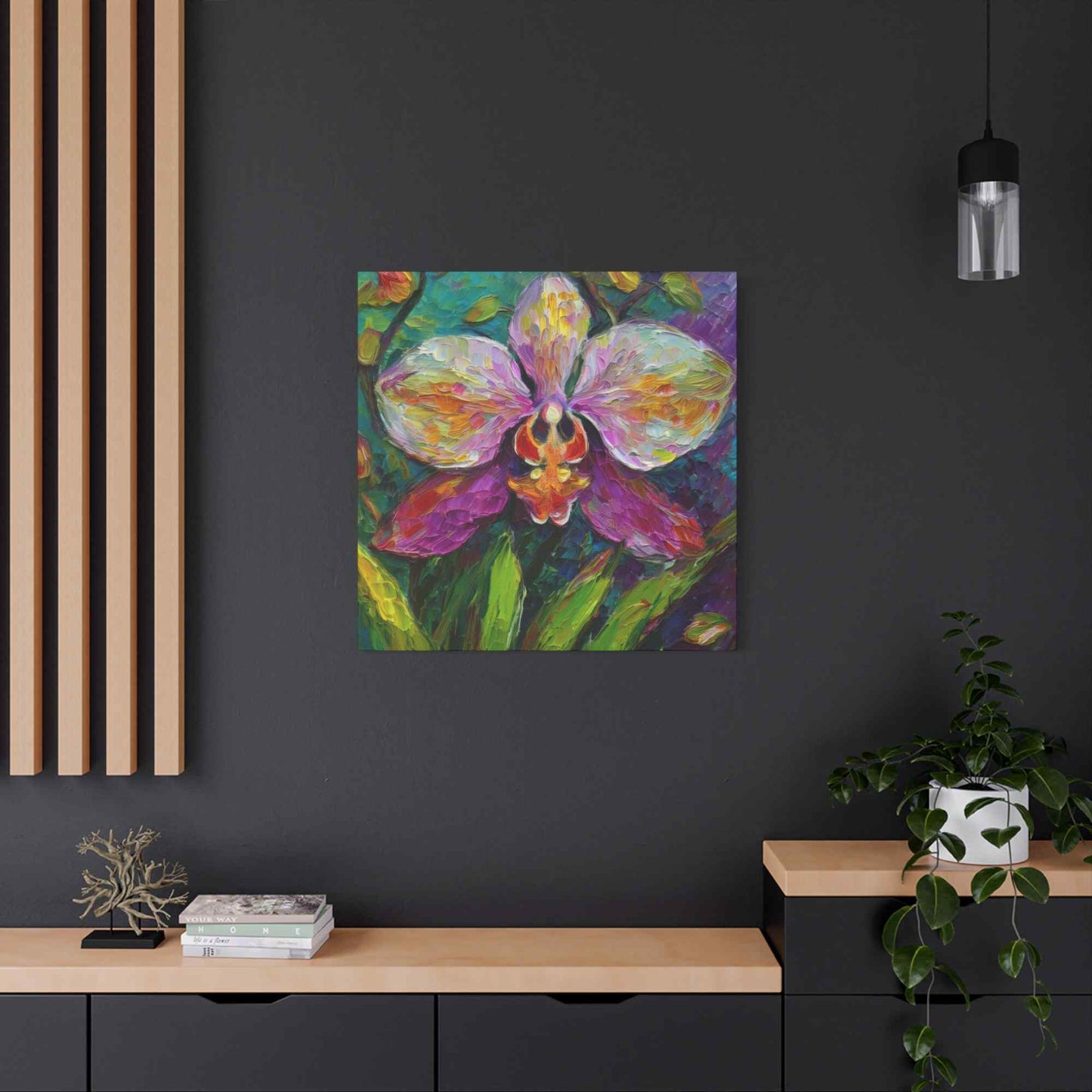 Purple Orchid Print Canvas, Floral Oil Paint Print 20x20, 24x24, 30x30, 32x32, 36x36 Art Design Pine-Wood Inner Frame MC-129