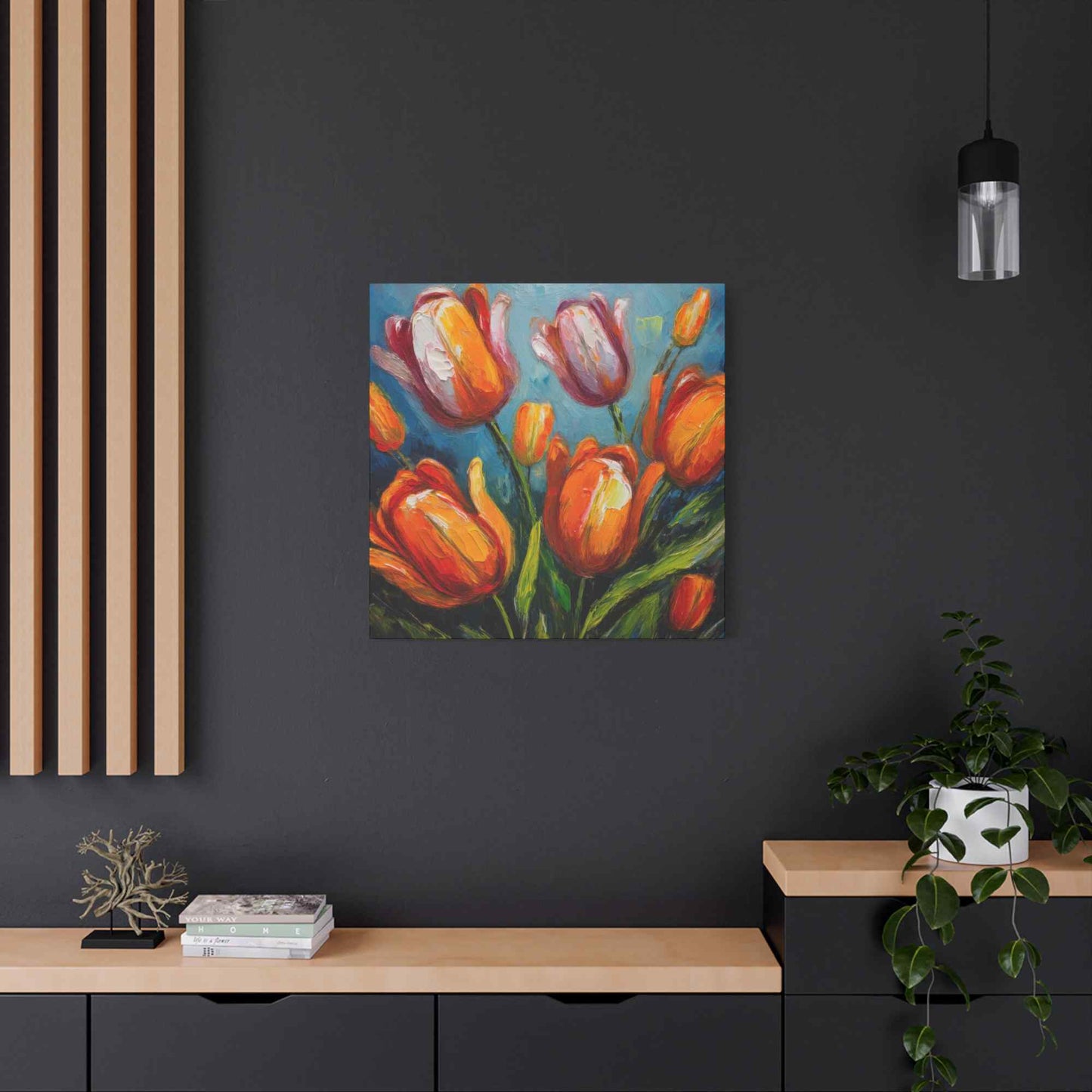 Tulips Print Canvas, Floral Oil Paint Print 20x20, 24x24, 30x30, 32x32, 36x36 Art Design Pine-Wood Inner Frame MC-145