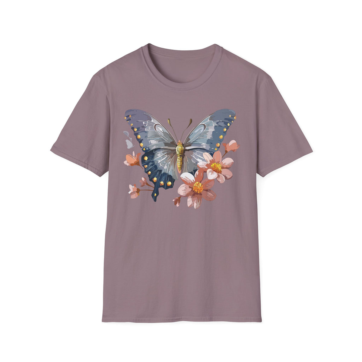 Butterfly and Floral Botanical Graphic Design Unisex 100 Cotton Gildan T-Shirt