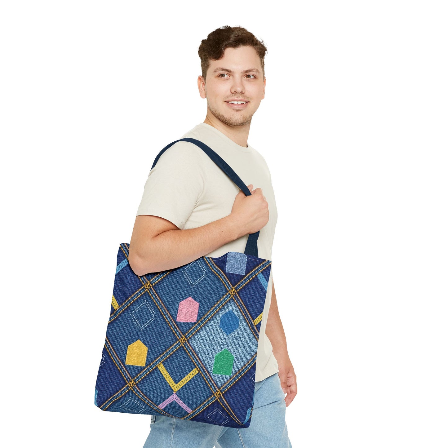 Denim Fabric Imitation Print Unisex Canvas Bag Poly Spun 3 Sizes Tote Bag 189-6