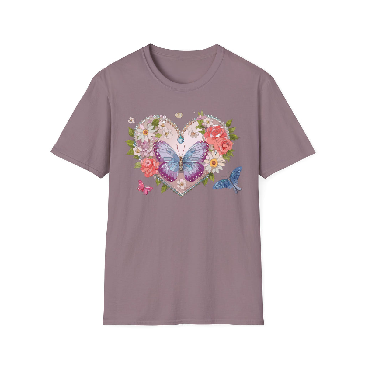 Floral Butterfly Heart Graphic Tee Unisex 100 Cotton Gildan T-Shirt