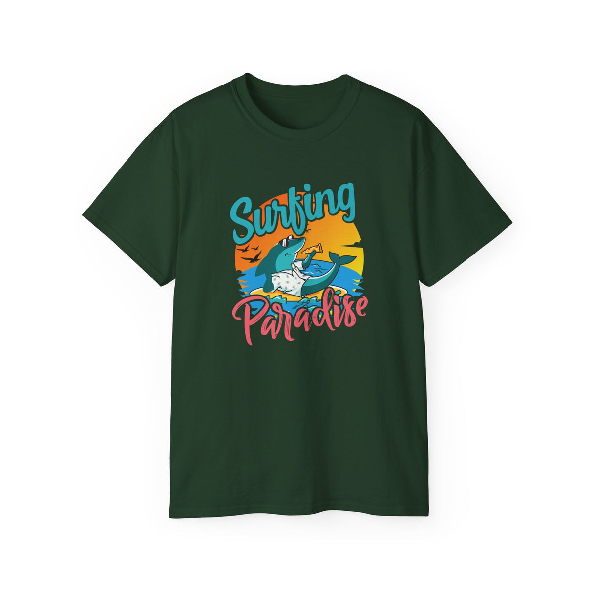 Surfing Paradise T-Shirt | Retro Beach Wave Shark Graphic