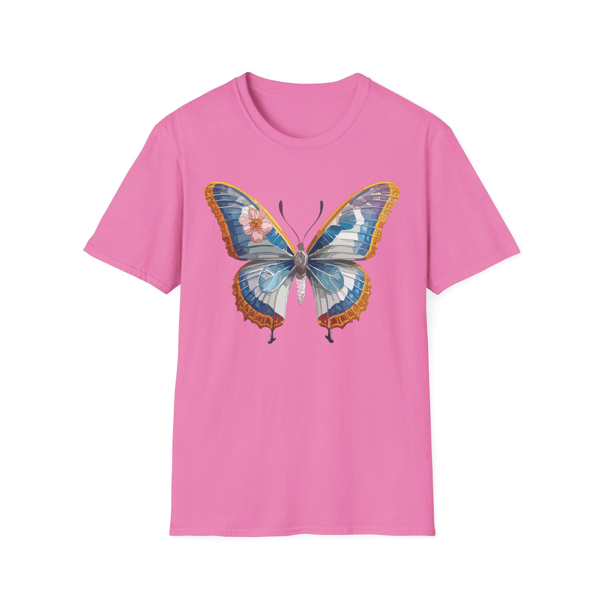 Blue Floral Butterfly T-Shirt | Vintage Botanical Butterfly Tee