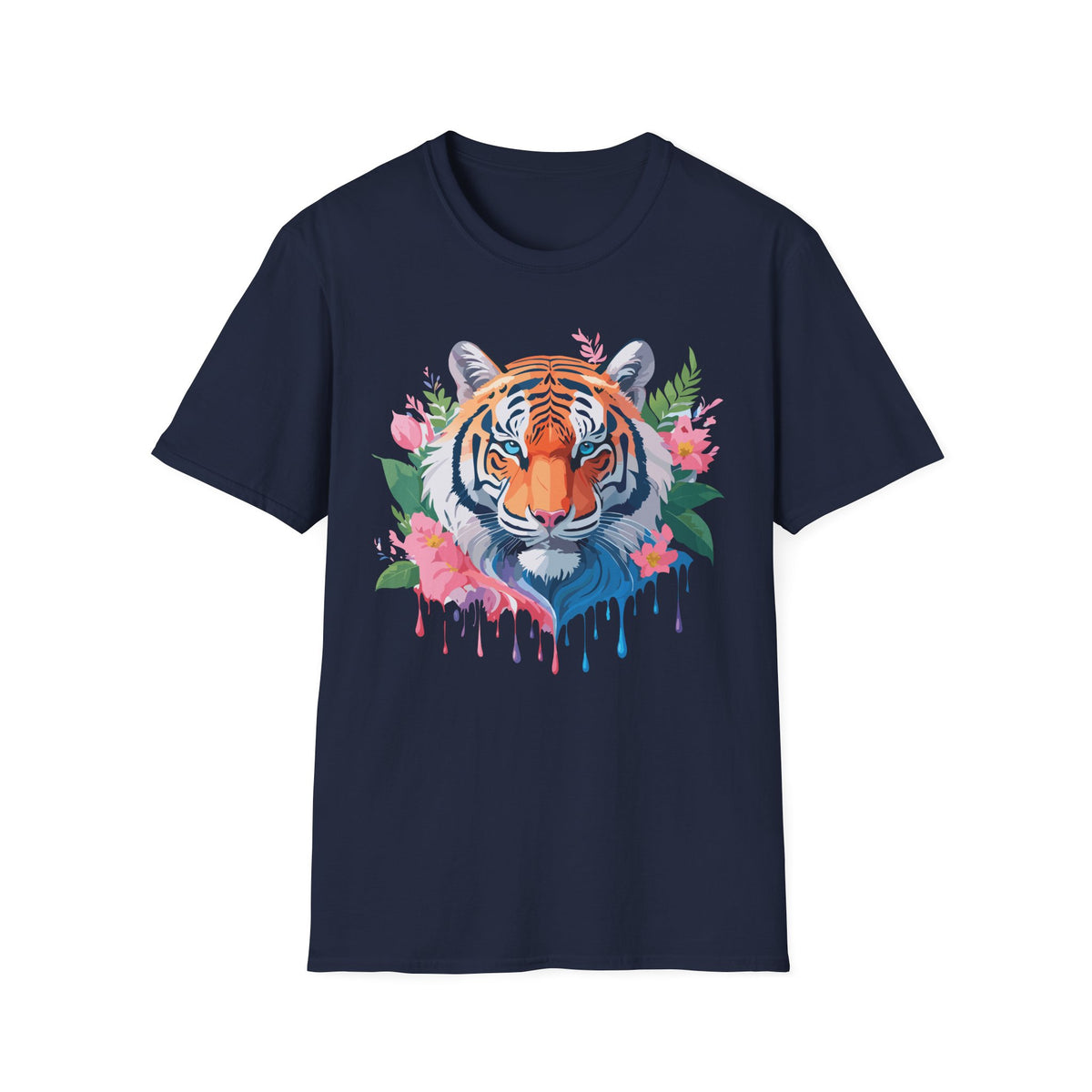Floral Tiger Head T-Shirt | Watercolor Tiger Face with Flowers