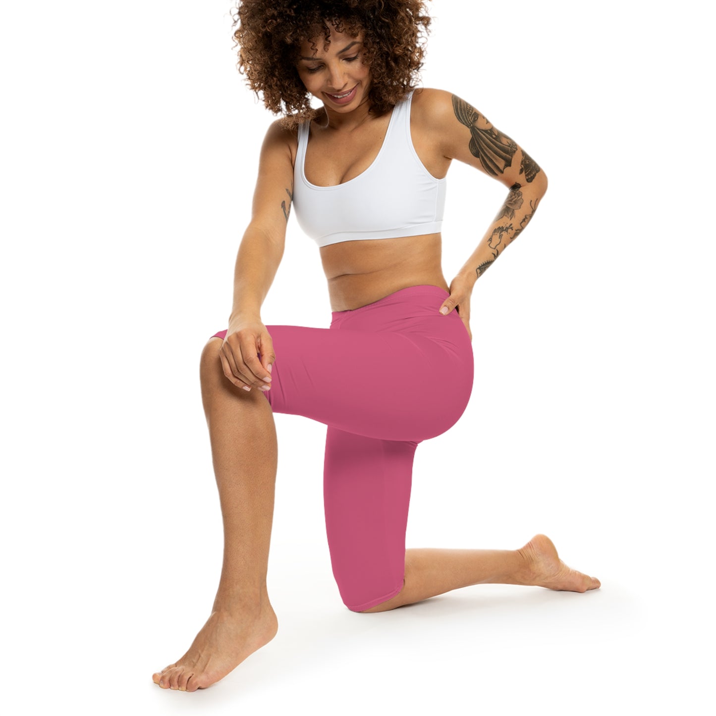 Blush Rose Color Women's Brushed Suede Poly Span Casual Capri Leggings XS-2XL