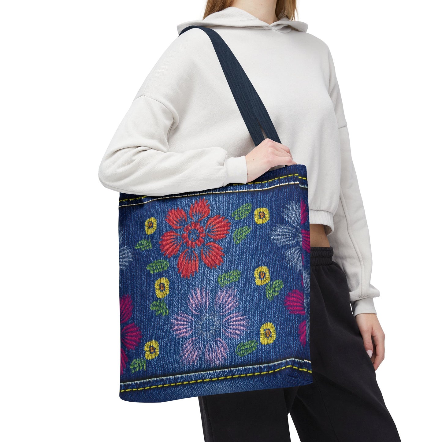 Denim Fabric Imitation Print Unisex Canvas Bag Poly Spun 3 Sizes Tote Bag 131